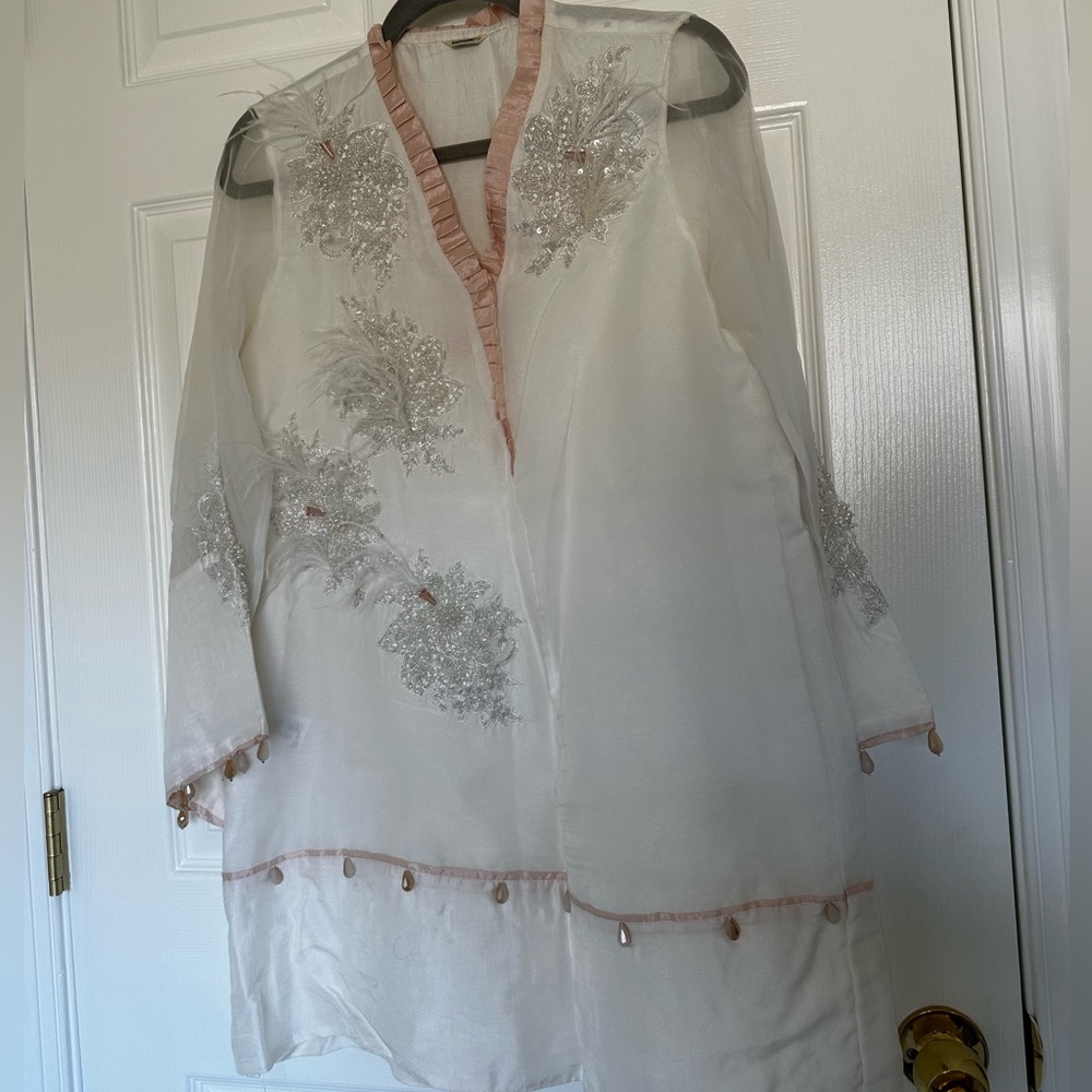 Sapphire organza feather Pearl embellished kurta